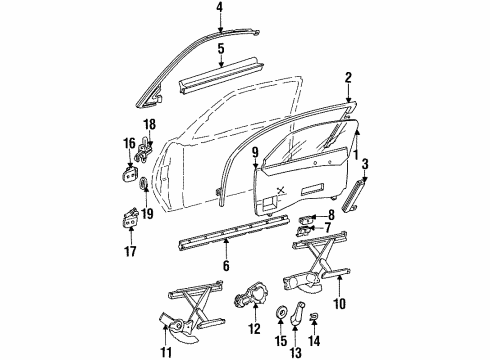 1996 Pontiac Grand Am Gls, Window Front Door Diagram for 20718965