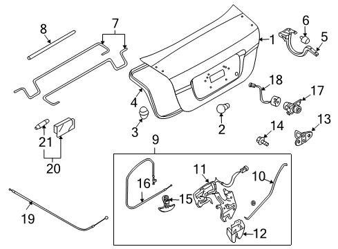 2008 Chevy Aveo Rear Compartment Lid Lock Cylinder Assembly Diagram for 96801569