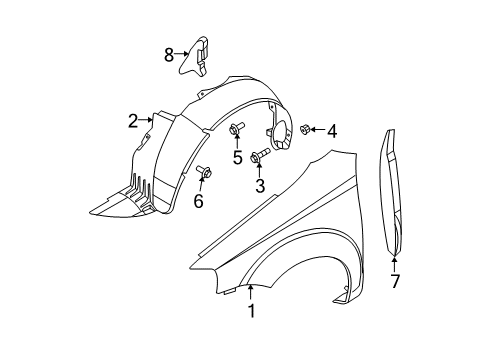 2008 Chevy Aveo5 Fender,Front Diagram for 96476679