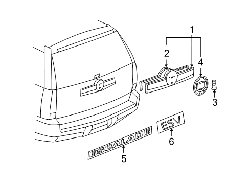 2014 Cadillac Escalade ESV Lift Gate Emblem Assembly *Brace Chrome Diagram for 15102283