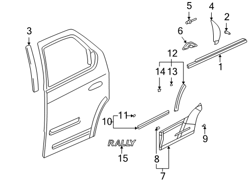 2003 Pontiac Aztek Exterior Trim - Rear Door Diagram