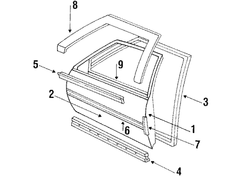 1986 Buick LeSabre Molding Assembly, Scalp Front Door Window Frame Diagram for 20476411