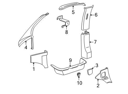 1996 GMC Savana 1500 Interior Trim - Pillars, Rocker & Floor Diagram