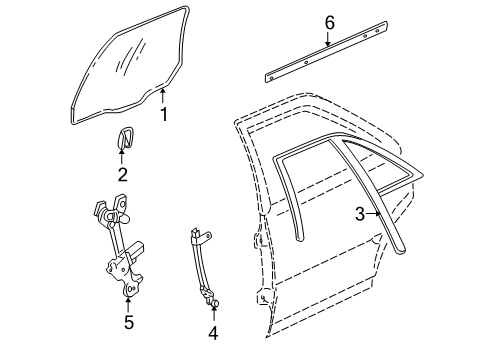 2001 Cadillac Seville Rear Door - Glass & Hardware Diagram