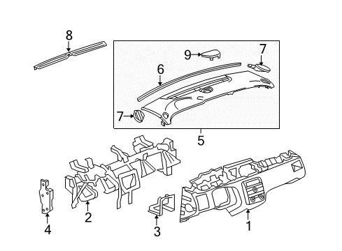 2010 Buick Lucerne Panel Assembly, Instrument Upper *Dark Titanium Diagram for 25897493