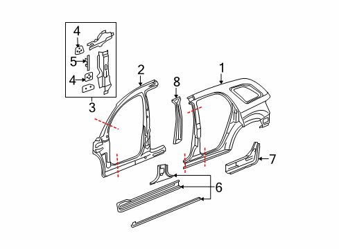 2006 Chevy Equinox Center Pillar, Hinge Pillar, Rocker, Uniside Diagram