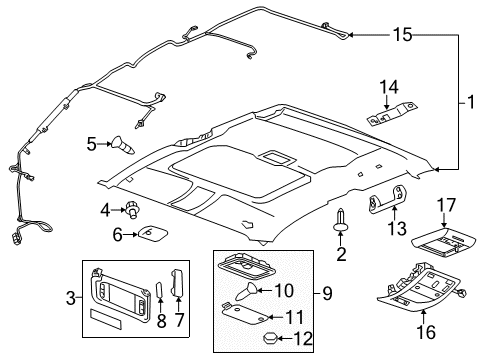 2009 Chevy Silverado 1500 Panel Assembly, Headlining Trim *Light Opel Gray Diagram for 25877672