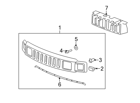 2009 Hummer H3T Grille & Components Diagram