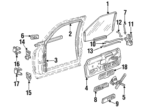 1994 Chevy K1500 Suburban Front Door Glass & Hardware, Lock & Hardware Diagram