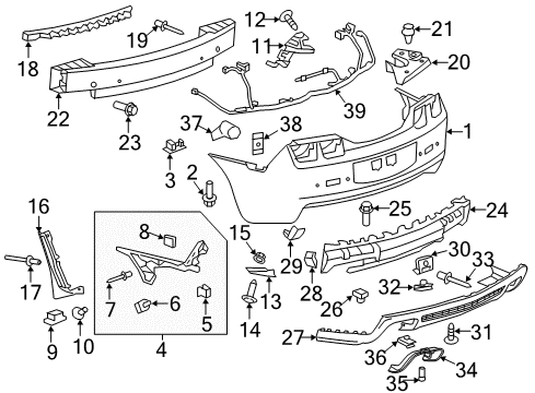 2012 Chevy Camaro Bracket,Rear Bumper Fascia Outer Diagram for 20952864