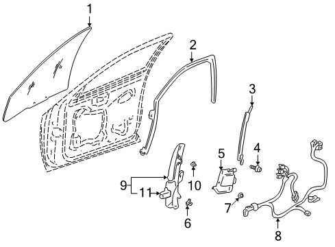 2004 Pontiac Bonneville Front Door - Glass & Hardware Diagram