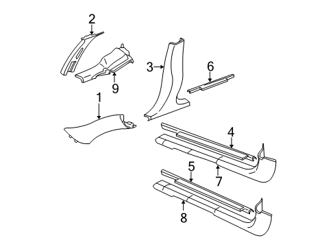 2002 Pontiac Grand Am Panel Assembly, Center Pillar Upper Trim *Neutral L Diagram for 22617716