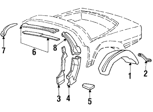 1986 Chevy Corvette Liner,Rear Wheelhouse Panel Diagram for 10135987