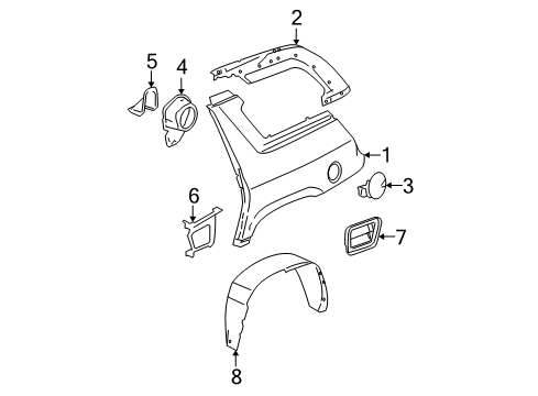 2004 GMC Envoy XUV Liner, Rear Wheelhouse Panel Diagram for 15112730