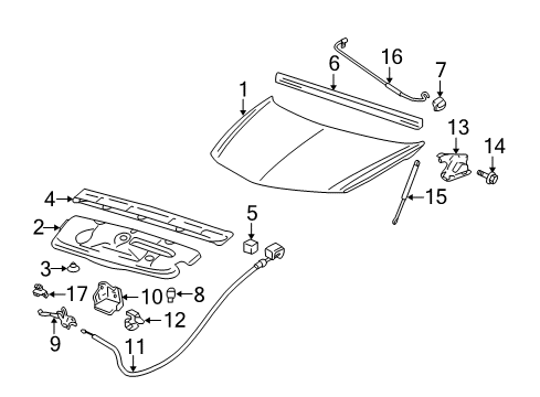 2005 Pontiac Aztek Retainer,Hood Hold Open Rod Diagram for 15571260