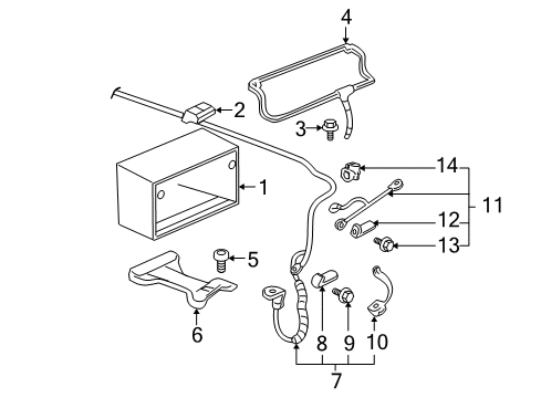 2008 Buick Lucerne Retainer,Battery Hold Down Diagram for 25558374