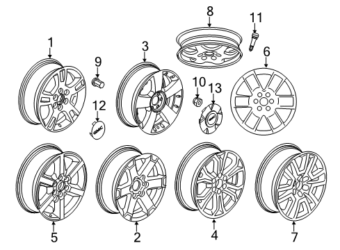 2008 GMC Acadia Wheel Rim, 19X7.5 Aluminum 50 Outside 127X6 Bellcrank *Ultrabrite Diagram for 9596177