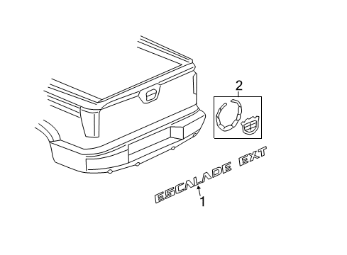 2002 Cadillac Escalade EXT End Gate Emblem Kit*Satin Diagram for 88980490