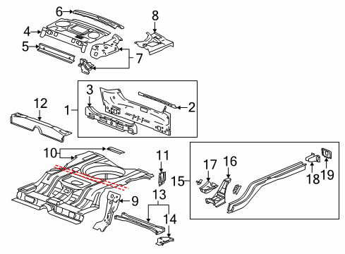 2005 Pontiac Grand Prix Rear Body Panel, Floor & Rails Diagram