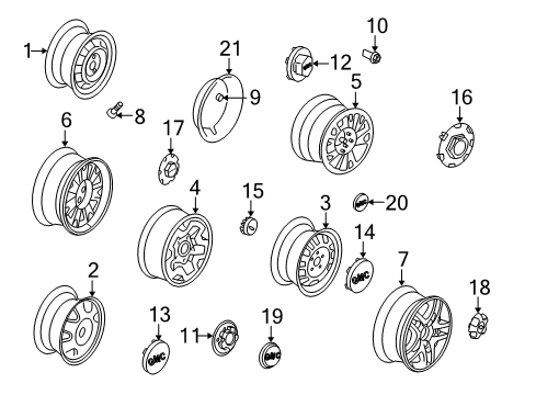 2003 GMC Sonoma Wheels, Covers & Trim Diagram 2 - Thumbnail