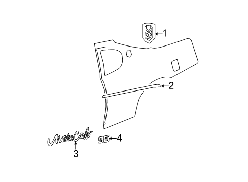 2001 Chevy Monte Carlo Plate Assembly, Quarter Panel Name *Red Stainless Steel *Aprx 21Mm High*Red Diagram for 10404076