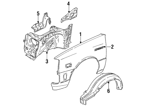 1987 Chevy Sprint Fender & Components, Structural Components & Rails Diagram