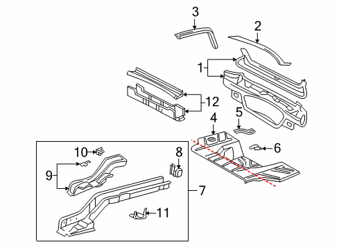 2002 Buick LeSabre Rear Body Panel, Floor & Rails Diagram