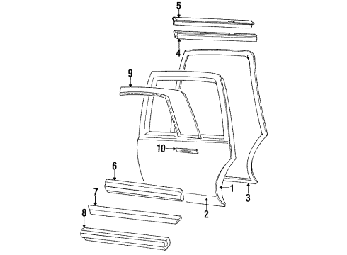 1988 Cadillac Seville Kit, Molding O/P Rear Door Upper Diagram for 12331542