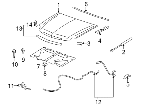 2012 Cadillac Escalade Hood & Components, Exterior Trim, Trim Diagram 1 - Thumbnail