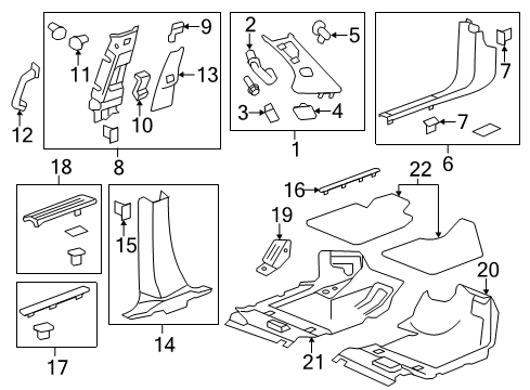 2010 GMC Acadia Interior Trim - Pillars, Rocker & Floor Diagram