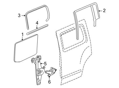 2007 Hummer H3 Rear Door - Glass & Hardware Diagram