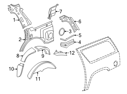 2010 GMC Yukon XL 2500 Inner Components - Quarter Panel Diagram