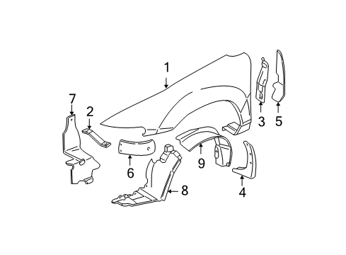 2001 Chevy Malibu Fender Assembly,Front, Right (W/O Hood Hinge) Diagram for 22602678