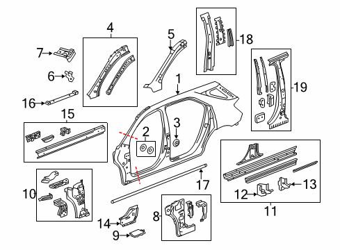 2012 Chevy Equinox Center Pillar, Hinge Pillar, Rocker, Uniside Diagram