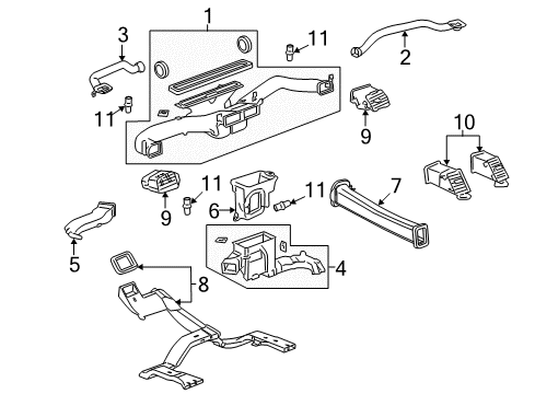 2011 Cadillac Escalade EXT Duct Assembly, Floor Rear Air Outlet Diagram for 25872373