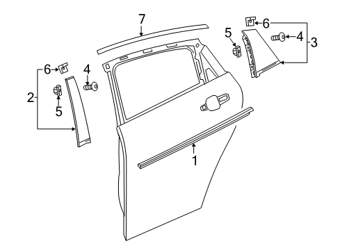 2023 Chevy Malibu Exterior Trim - Rear Door Diagram