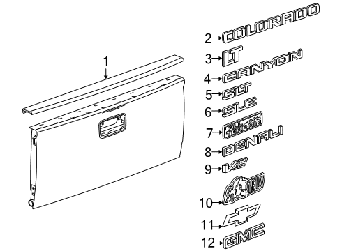 2019 GMC Canyon Exterior Trim - Pick Up Box Diagram 4 - Thumbnail