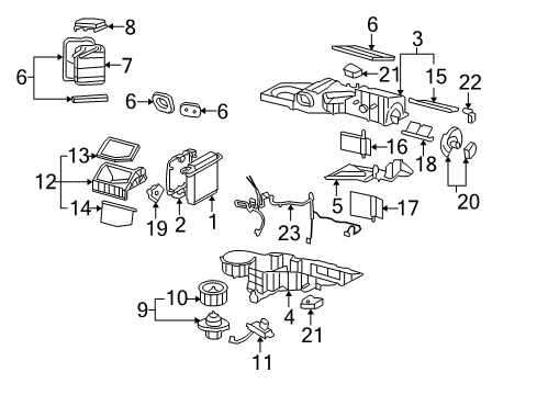 2006 Cadillac Escalade A/C Evaporator & Heater Components Diagram