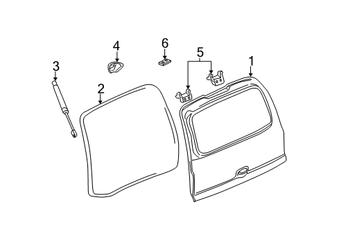 2005 GMC Yukon Strut Assembly, Lift Gate Diagram for 15147256