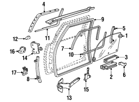 1996 Oldsmobile Silhouette Front Door - Glass & Hardware Diagram