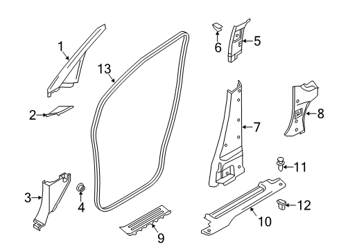 2017 Chevy City Express Panel,Back Body Pillar Inner Panel Trim Diagram for 19316834