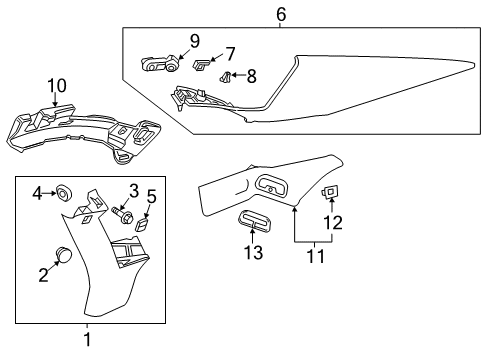 2013 Cadillac XTS Panel,Quarter Window Trim Finish Diagram for 22910112