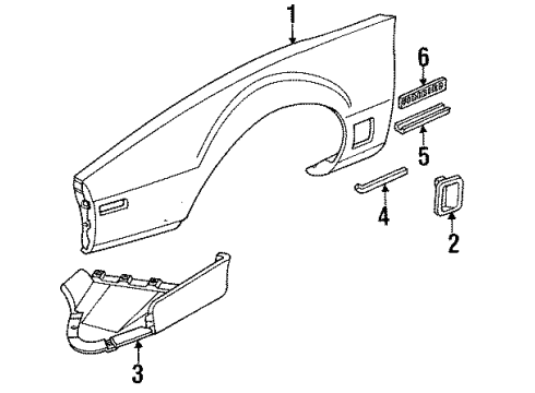 1992 Pontiac Firebird Molding Asm,Front Fender Center Rear *Paint To Mat Diagram for 88959378