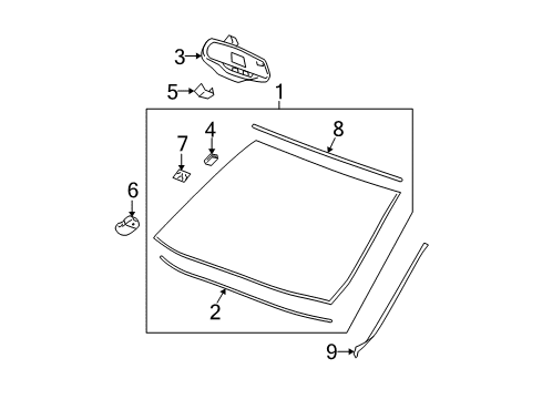 2010 Cadillac DTS Windshield Glass, Reveal Moldings Diagram