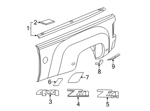 2013 Chevy Silverado 3500 HD Long Box Side Rail Protectors in Black Diagram for 17802472