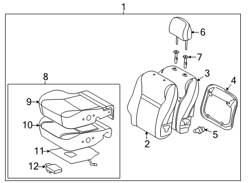 2009 Pontiac Vibe Cover,Passenger Seat Back Cushion *Gray Diagram for 19185000