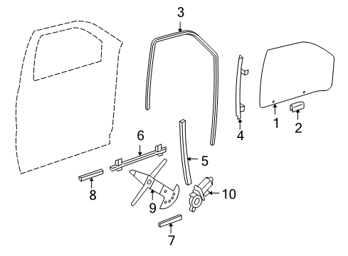 2005 Buick Terraza Front Door - Glass & Hardware Diagram