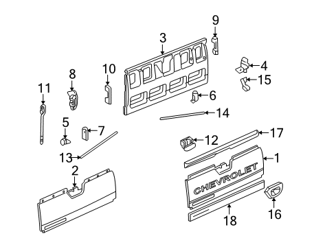 2005 Chevy Avalanche 1500 Pick Up Box End Gate Latch Assembly Diagram for 15107686