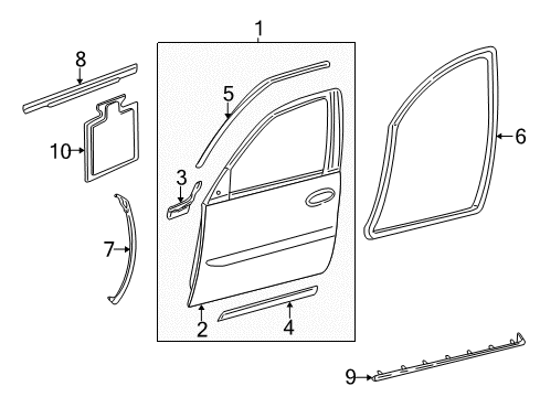 2003 Cadillac DeVille Weatherstrip Assembly, Front Side Door Diagram for 25721147