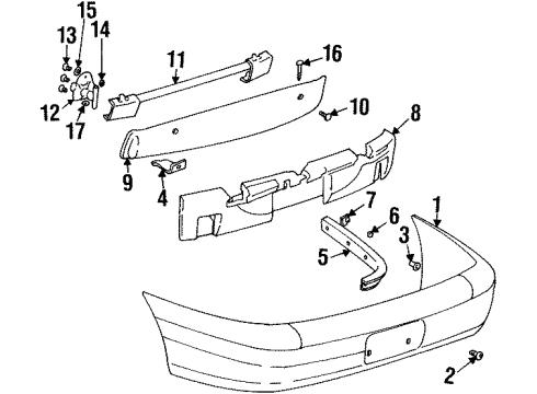 2000 Cadillac Catera Nut,Rear Bumper Fascia Guide Diagram for 90464538